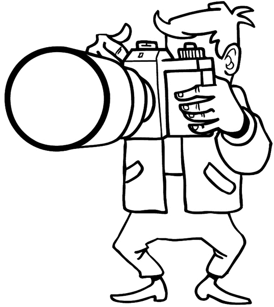 Man with camera and telescopic lens vinyl sticker. Customize on line. Photos and Films 073-0165